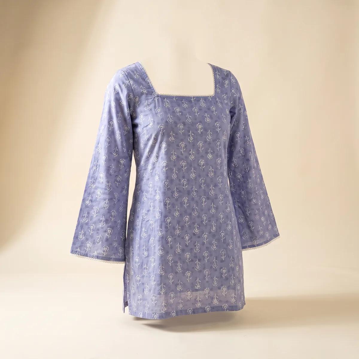 AI-generated block-print kurti catalogue image — style 2