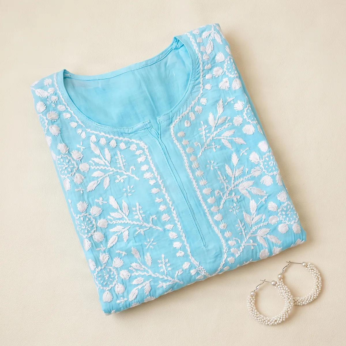AI-generated chikankari kurti catalogue image — style 2