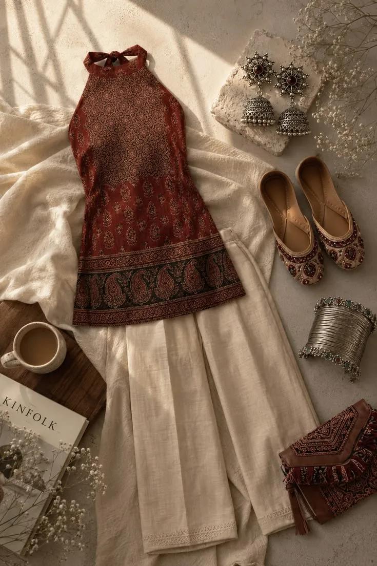 ajrakh kurti photo before AI catalogue generation
