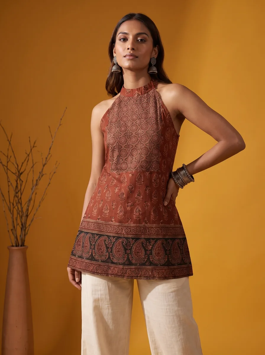 AI-generated ajrakh kurti catalogue image — style 5