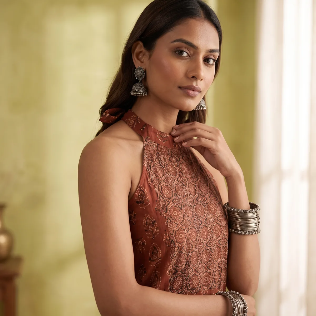 AI-generated ajrakh kurti catalogue image — style 6