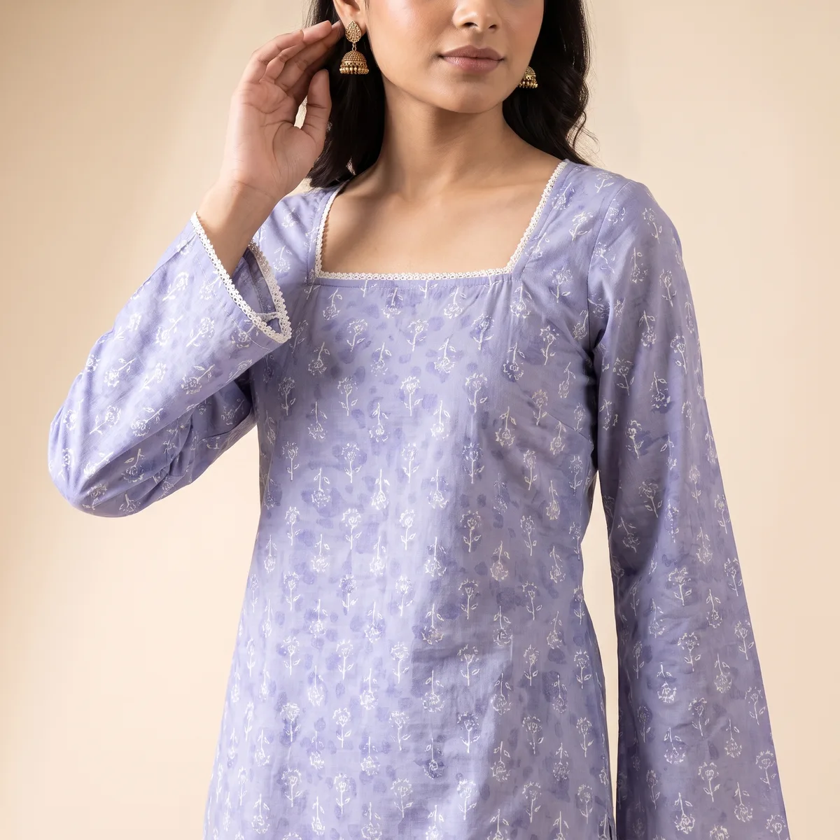 AI-generated block-print kurti catalogue image — style 6