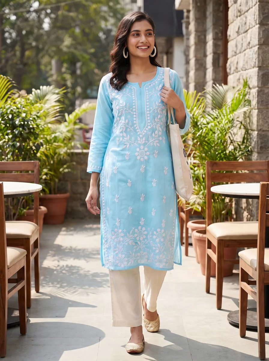 AI-generated chikankari kurti catalogue image — style 5