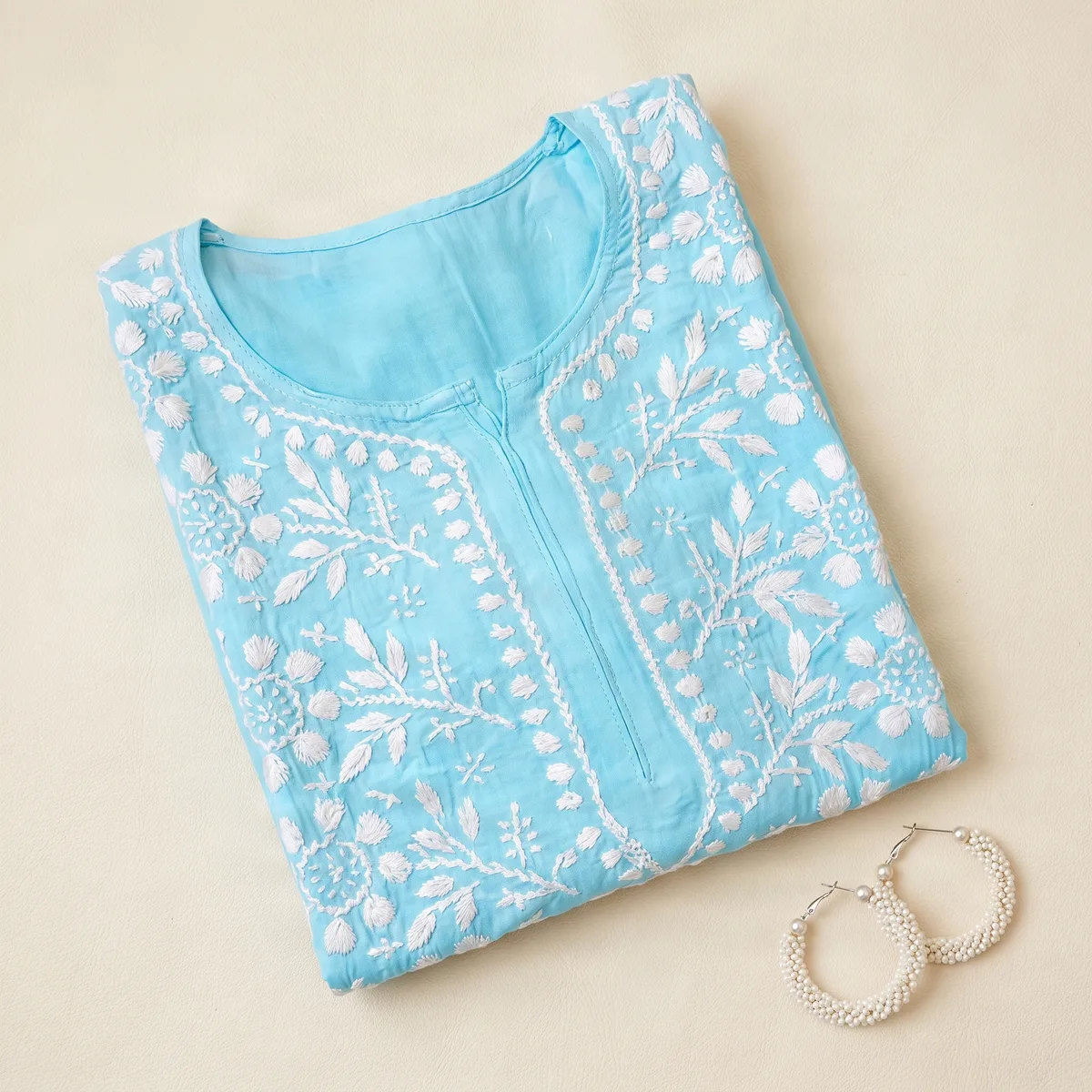 AI-generated chikankari kurti catalogue image — style 2