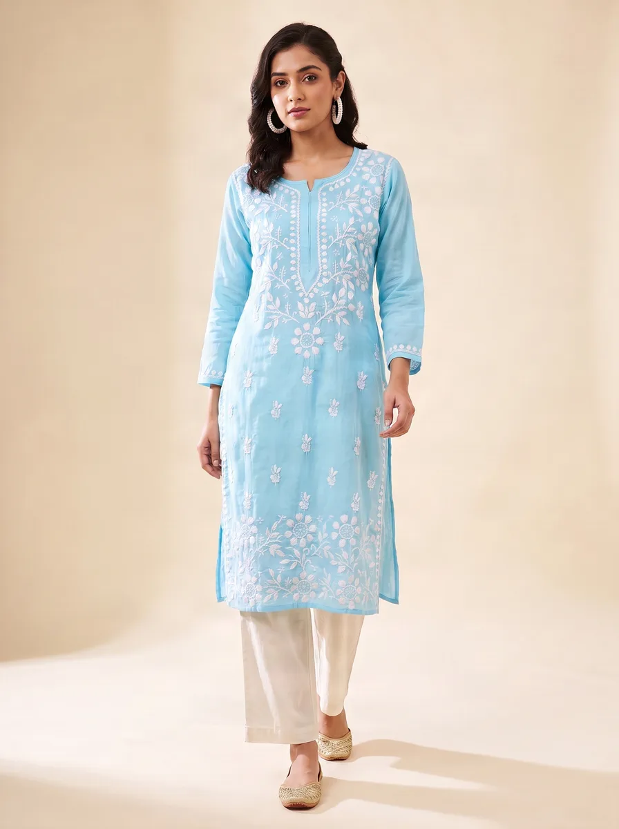 AI-generated chikankari kurti catalogue image — style 1