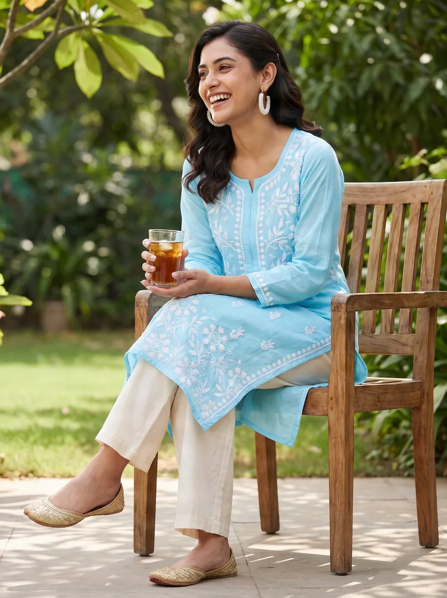 AI-generated chikankari kurti catalogue image — style 6