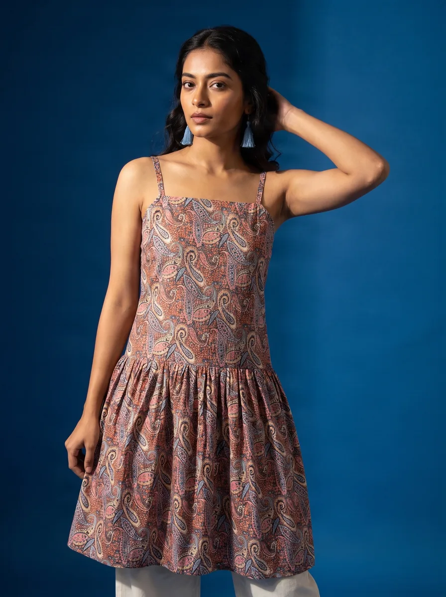 AI-generated paisley slip kurti catalogue image — style 5