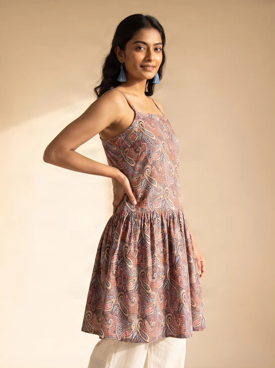 AI-generated paisley slip kurti catalogue image — style 4