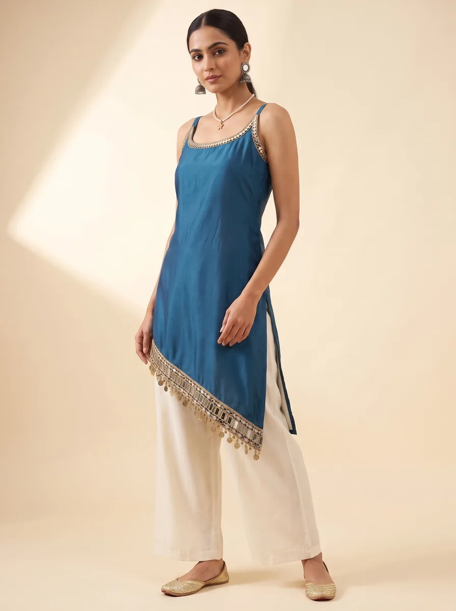 AI-generated mirror-work kurti catalogue image — style 1