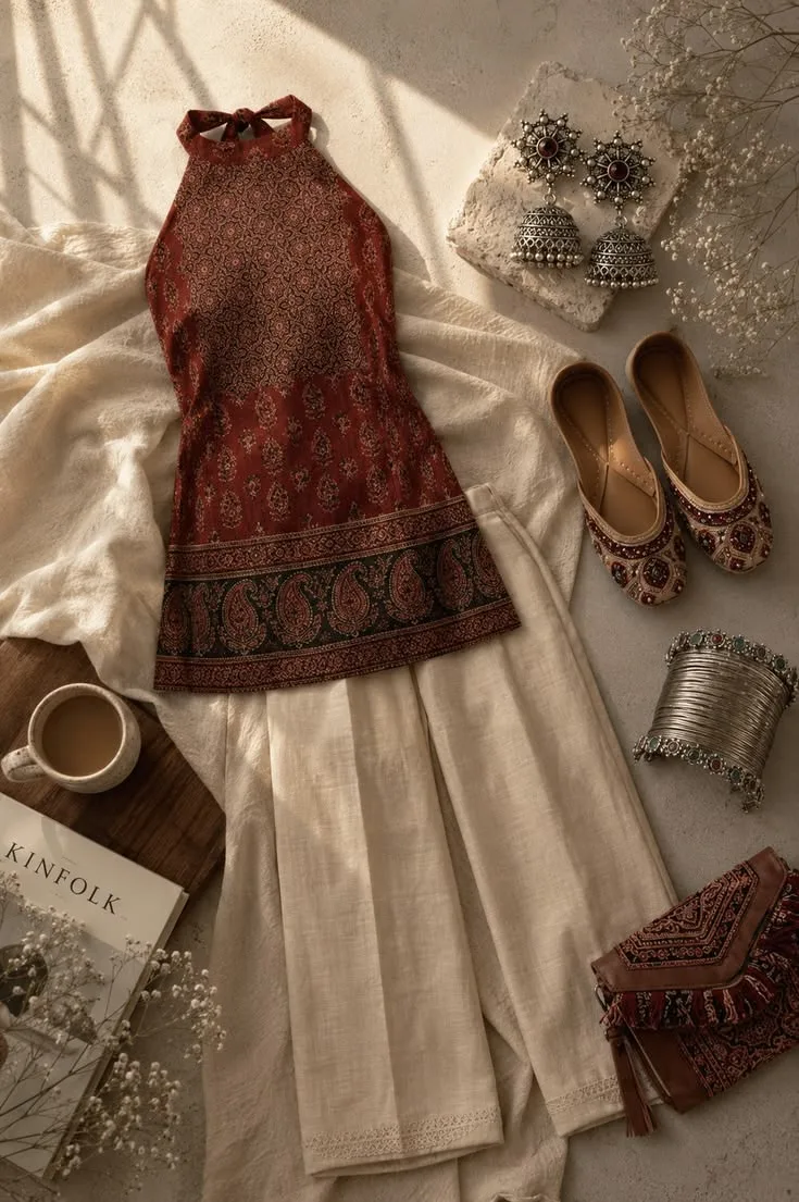 ajrakh kurti photo before AI catalogue generation